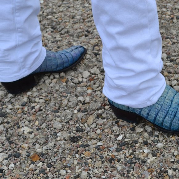 Crocodile alligator 10 1/2 painted blue purple ivory western cowboy boots 11 - Picture 7 of 7